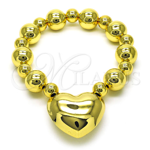 Oro Laminado Fancy Bracelet, Gold Filled Style Heart and Ball Design, Polished, Golden Finish, 03.341.0219.08 (12 MM Thickness, 8 Inches Length)