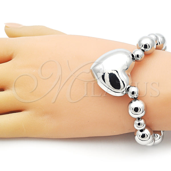 White Gold Filled Bracelet — Fancy Bracelet Heart and Ball Design Polished 03. — alternate product view — SKU 155546 | Oro Laminado Blanco brazalete — elegante Bracelet corazón and Ball diseño pulido 03. — SKU 155546