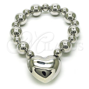 White Gold Filled Bracelet — Fancy Bracelet Heart and Ball Design Polished 03. — main product view — SKU 155546 | Oro Laminado Blanco brazalete — elegante Bracelet corazón and Ball diseño pulido 03. — SKU 155546