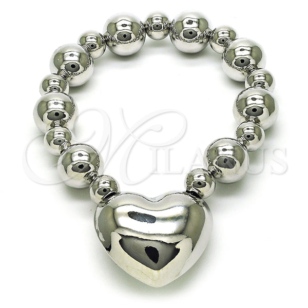 White Gold Filled Bracelet — Fancy Bracelet Heart and Ball Design Polished 03. — main product view — SKU 155546 | Oro Laminado Blanco brazalete — elegante Bracelet corazón and Ball diseño pulido 03. — SKU 155546