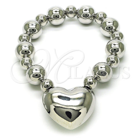 Rhodium Plated Fancy Bracelet, Heart and Ball Design, Polished, Rhodium Finish, 03.341.0219.1.08 (12 MM Thickness, 8 Inches Length)