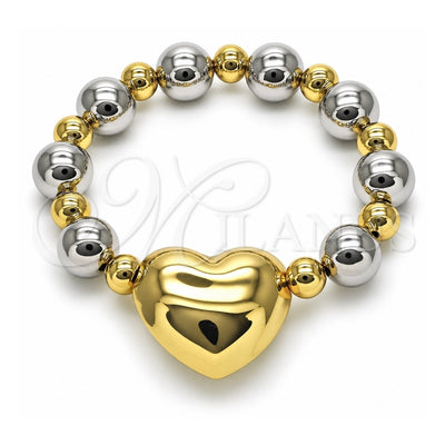 Oro Laminado Fancy Bracelet, Gold Filled Style Heart and Hollow Design, Polished, Two Tone, 03.341.0219.2.08 (12 MM Thickness, 8 Inches Length)