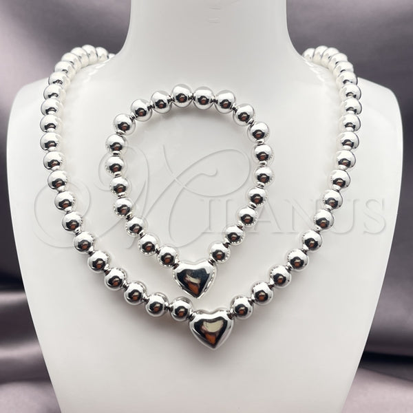 White Gold Filled Bracelet — Necklace and Bracelet Heart and Ball Design Polished — alternate product view — SKU 155548 | Oro Laminado Blanco brazalete — Necklace and Bracelet corazón and Ball diseño pulido — SKU 155548