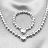 Rhodium Gold Filled Necklace and Bracelet, Heart and Ball Design, Polished, Rhodium Finish, 06.341.0009.1
