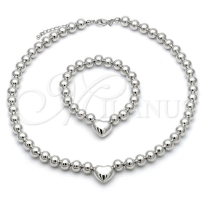 White Gold Filled Bracelet — Necklace and Bracelet Heart and Ball Design Polished — main product view — SKU 155548 | Oro Laminado Blanco brazalete — Necklace and Bracelet corazón and Ball diseño pulido — SKU 155548
