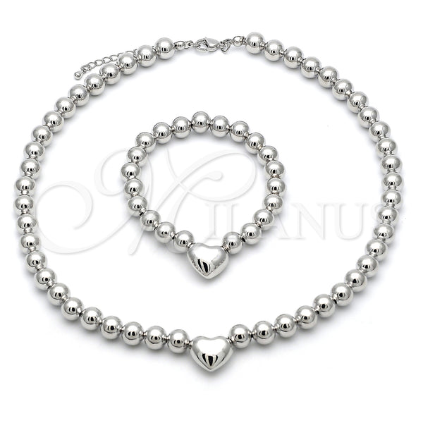 White Gold Filled Bracelet — Necklace and Bracelet Heart and Ball Design Polished — main product view — SKU 155548 | Oro Laminado Blanco brazalete — Necklace and Bracelet corazón and Ball diseño pulido — SKU 155548