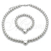 Rhodium Gold Filled Necklace and Bracelet, Heart and Ball Design, Polished, Rhodium Finish, 06.341.0009.1