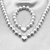 Rhodium Plated Necklace and Bracelet, Chunky and Heart Design, Polished, Rhodium Finish, 06.341.0010