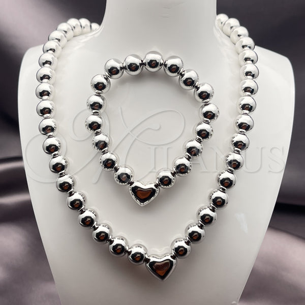 White Gold Filled Bracelet — Necklace and Bracelet Ball and Heart Design Polished — alternate product view — SKU 155549 | Oro Laminado Blanco brazalete — Necklace and Bracelet Ball and corazón diseño pulido — SKU 155549