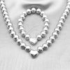 Rhodium Gold Filled Necklace and Bracelet, Ball and Heart Design, Polished, Rhodium Finish, 06.341.0010