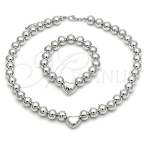 White Gold Filled Bracelet — Necklace and Bracelet Ball and Heart Design Polished — main product view — SKU 155549 | Oro Laminado Blanco brazalete — Necklace and Bracelet Ball and corazón diseño pulido — SKU 155549