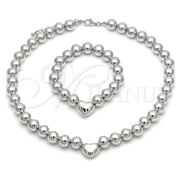 White Gold Filled Bracelet — Necklace and Bracelet Ball and Heart Design Polished — main product view — SKU 155549 | Oro Laminado Blanco brazalete — Necklace and Bracelet Ball and corazón diseño pulido — SKU 155549