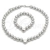 Rhodium Gold Filled Necklace and Bracelet, Ball and Heart Design, Polished, Rhodium Finish, 06.341.0010