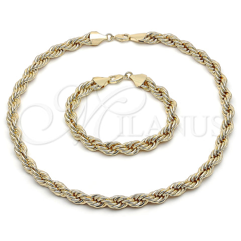 Oro Laminado Necklace and Bracelet, Gold Filled Style Rope Design, Polished, Golden Finish, 06.331.0005