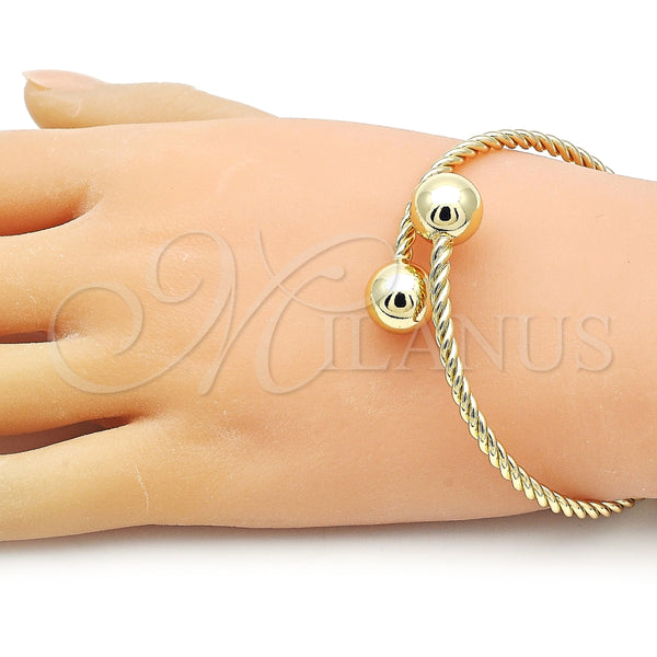 Oro Laminado Individual Bangle, Gold Filled Style Ball and Twist Design, Polished, Golden Finish, 07.93.0022 (04 MM Thickness, One size fits all)