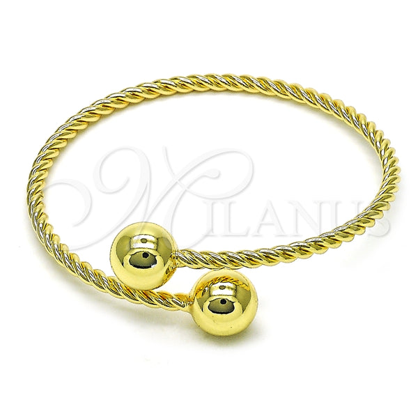 Oro Laminado Individual Bangle, Gold Filled Style Ball and Twist Design, Polished, Golden Finish, 07.93.0022 (04 MM Thickness, One size fits all)