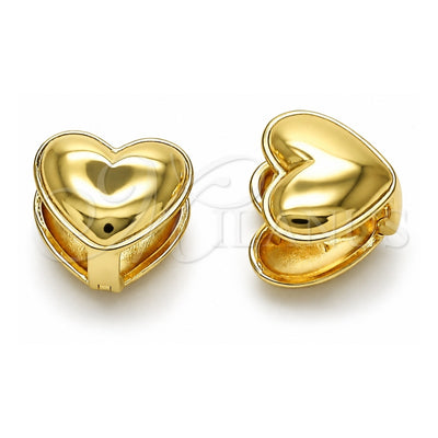 Oro Laminado Huggie Hoop, Gold Filled Style Heart Design, Polished, Golden Finish, 02.195.0283.14