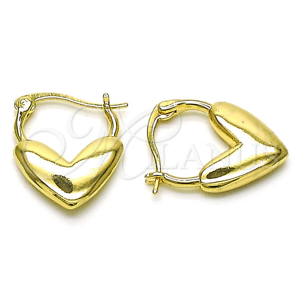 Gold Filled Hoop Earrings — Medium Hoop Heart Design Polished 02. — main product view — SKU 155588 | Oro Laminado aretes de aro — Medium Hoop corazón diseño pulido 02. — SKU 155588