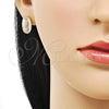 Oro Laminado Stud Earring, Gold Filled Style Guadalupe Design, Diamond Cutting Finish, Tricolor, 02.196.0132