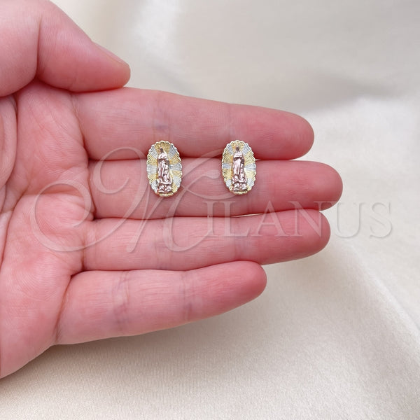 Gold Filled Ring — Stud Earring Guadalupe Design Diamond Cutting Tricolor 02. — alternate product view — SKU 155598 | Oro Laminado anillo — Stud Earring Guadalupe diseño Diamond Cutting Tricolor 02. — SKU 155598