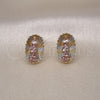 Oro Laminado Stud Earring, Gold Filled Style Guadalupe Design, Diamond Cutting Finish, Tricolor, 02.196.0132