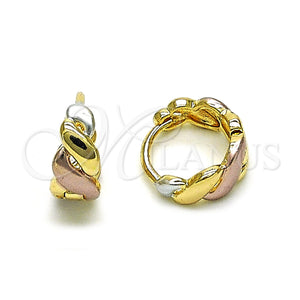 Gold Filled Hoop Earrings — Huggie Hoop Twist Design Polished Tricolor 02. — main product view — SKU 155604 | Oro Laminado aretes de aro — Huggie Hoop Twist diseño pulido Tricolor 02. — SKU 155604