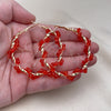 Oro Laminado Large Hoop, Gold Filled Style Twist Design, with Orange Red Crystal, Polished, Golden Finish, 02.196.0114.1.50