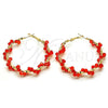 Oro Laminado Large Hoop, Gold Filled Style Twist Design, with Orange Red Crystal, Polished, Golden Finish, 02.196.0114.1.50