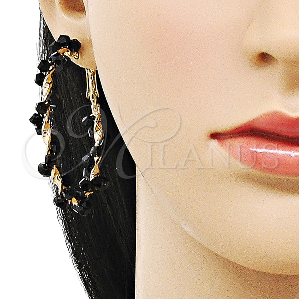 Gold Filled Hoop Earrings — Large Hoop Twist Design with Black Crystal Polished — alternate product view — SKU 155620 | Oro Laminado aretes de aro — Large Hoop Twist diseño with negro cristal pulido — SKU 155620