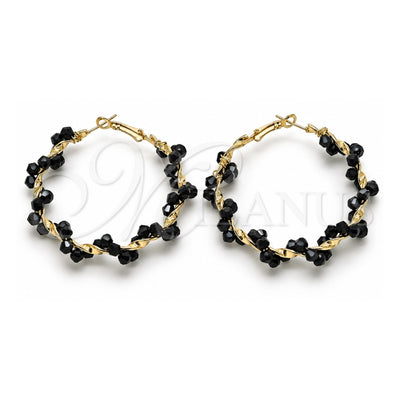 Oro Laminado Large Hoop, Gold Filled Style Twist Design, with Black Crystal, Polished, Golden Finish, 02.196.0114.3.50