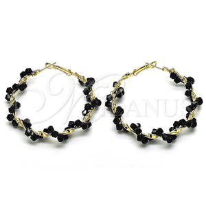 Gold Filled Hoop Earrings — Large Hoop Twist Design with Black Crystal Polished — main product view — SKU 155620 | Oro Laminado aretes de aro — Large Hoop Twist diseño with negro cristal pulido — SKU 155620