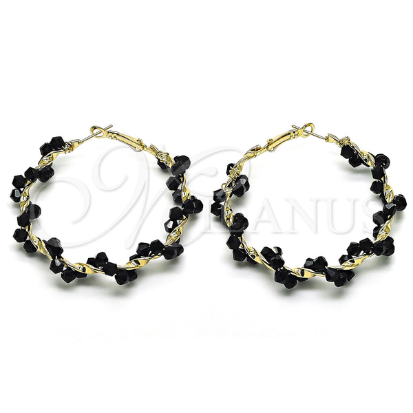 Gold Filled Hoop Earrings — Large Hoop Twist Design with Black Crystal Polished — main product view — SKU 155620 | Oro Laminado aretes de aro — Large Hoop Twist diseño with negro cristal pulido — SKU 155620