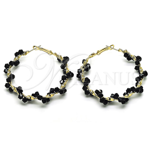 Oro Laminado Large Hoop, Gold Filled Style Twist Design, with Black Crystal, Polished, Golden Finish, 02.196.0114.3.50