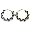 Oro Laminado Large Hoop, Gold Filled Style Twist Design, with Black Crystal, Polished, Golden Finish, 02.196.0114.3.50