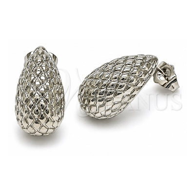 White Gold Filled Stud Earring, Teardrop Design, Diamond Cutting Finish, Rhodium Finish, 02.163.0294.1