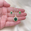 Oro Laminado Earring and Pendant Adult Set, Gold Filled Style Cluster Design, with Green Cubic Zirconia and White Micro Pave, Polished, Golden Finish, 10.196.0158.1