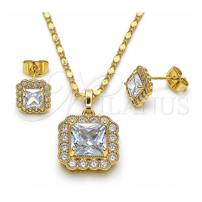 Oro Laminado Earring and Pendant Adult Set, Gold Filled Style Cluster Design, with White Cubic Zirconia, Polished, Golden Finish, 10.196.0088.1