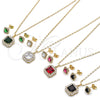 Oro Laminado Earring and Pendant Adult Set, Gold Filled Style Cluster Design, with Green Cubic Zirconia and White Micro Pave, Polished, Golden Finish, 10.196.0088.2