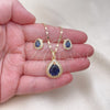 Oro Laminado Earring and Pendant Adult Set, Gold Filled Style Teardrop and Cluster Design, with Sapphire Blue Cubic Zirconia and White Micro Pave, Polished, Golden Finish, 10.196.0159