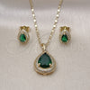 Oro Laminado Earring and Pendant Adult Set, Gold Filled Style Teardrop and Cluster Design, with Green Cubic Zirconia and White Micro Pave, Polished, Golden Finish, 10.196.0159.1