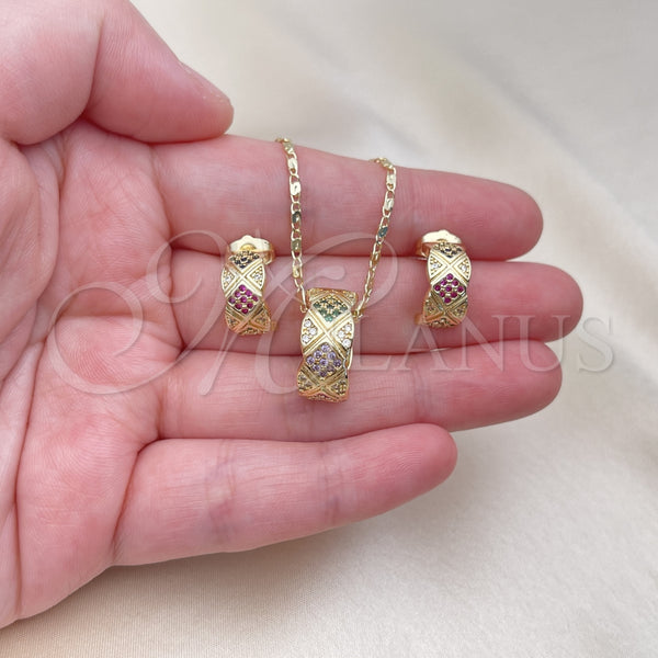 Gold Filled Ring — Earring and Pendant Adult Set with Multicolor Micro — alternate product view — SKU 155669 | Oro Laminado anillo — Earring and Pendant Adult Set with Multicolor Micro — SKU 155669