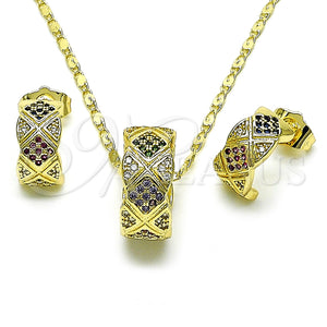 Gold Filled Ring — Earring and Pendant Adult Set with Multicolor Micro — main product view — SKU 155669 | Oro Laminado anillo — Earring and Pendant Adult Set with Multicolor Micro — SKU 155669