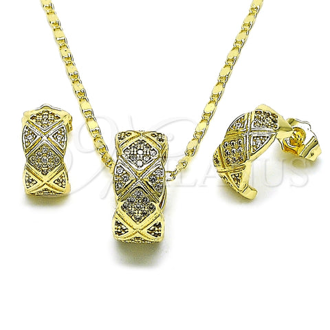 Oro Laminado Earring and Pendant Adult Set, Gold Filled Style with White Micro Pave, Polished, Golden Finish, 10.196.0160.1