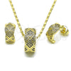 Oro Laminado Earring and Pendant Adult Set, Gold Filled Style with White Micro Pave, Polished, Golden Finish, 10.196.0160.1