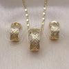 Oro Laminado Earring and Pendant Adult Set, Gold Filled Style with White Micro Pave, Polished, Golden Finish, 10.196.0160.1
