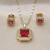 Oro Laminado Earring and Pendant Adult Set, Gold Filled Style Cluster Design, with Ruby Cubic Zirconia and White Micro Pave, Polished, Golden Finish, 10.196.0161