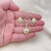 Oro Laminado Earring and Pendant Adult Set, Gold Filled Style Turtle Design, with White Cubic Zirconia, Polished, Golden Finish, 10.196.0162.1