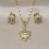 Oro Laminado Earring and Pendant Adult Set, Gold Filled Style Turtle Design, with White Cubic Zirconia, Polished, Golden Finish, 10.196.0162.1