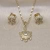Oro Laminado Earring and Pendant Adult Set, Gold Filled Style Turtle Design, with White Cubic Zirconia, Polished, Golden Finish, 10.196.0162.1