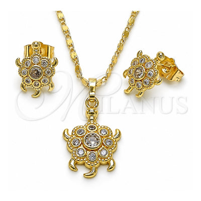 Oro Laminado Earring and Pendant Adult Set, Gold Filled Style Turtle Design, with White Cubic Zirconia, Polished, Golden Finish, 10.196.0162.1